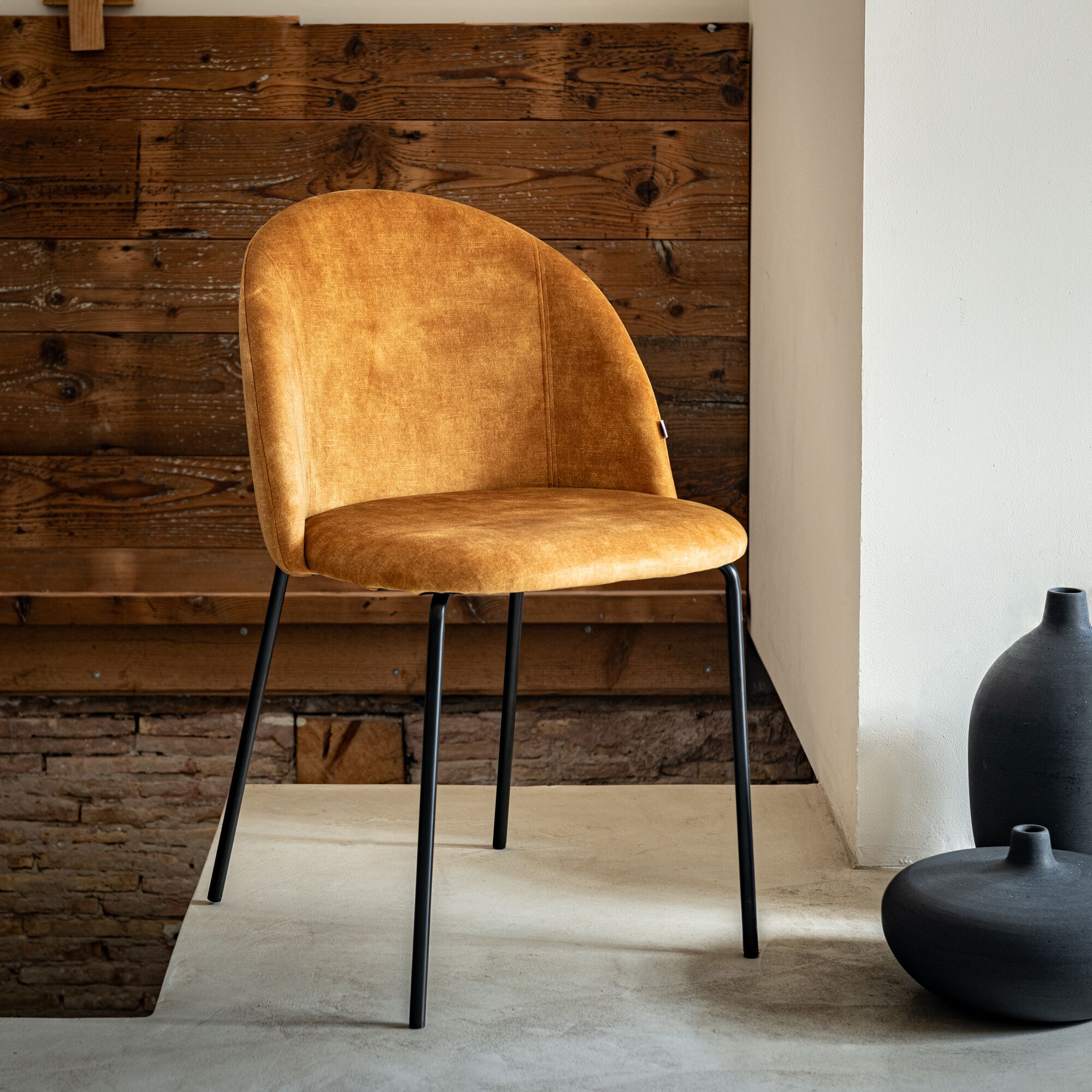FIONA - Chaise ronde en velours - jaune argan