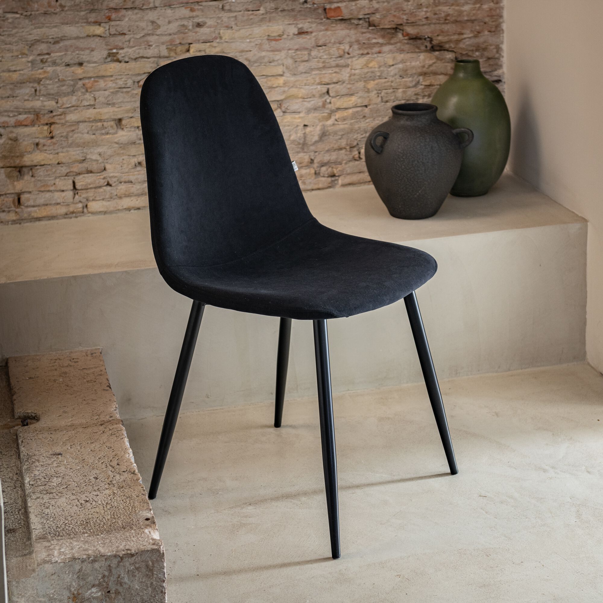 LOANA - Chaise en acier effet bois et tissu - noir