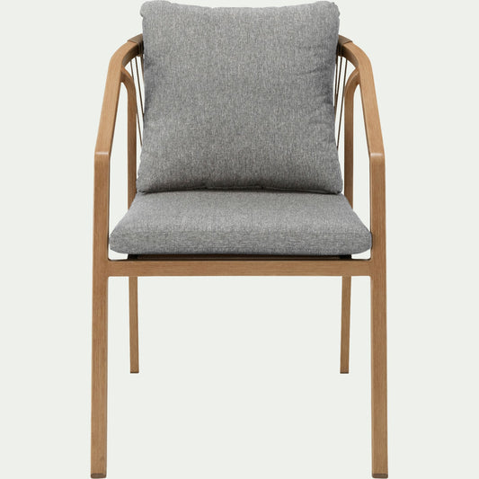 MYRTHE - Chaise de jardin avec accoudoirs en aluminium effet bois - gris