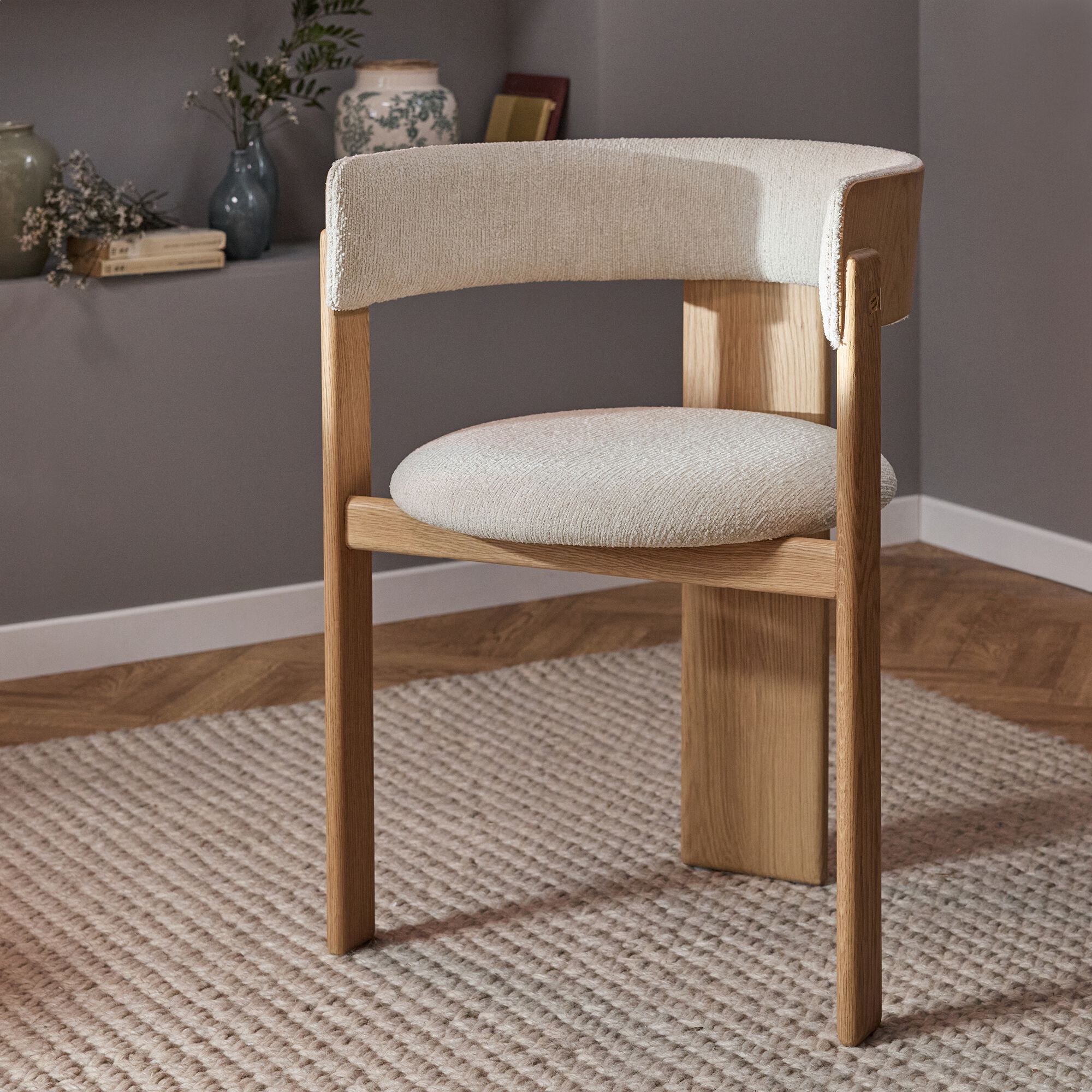 ADONIA - Chaise en tissu bouclette avec accoudoirs - blanc