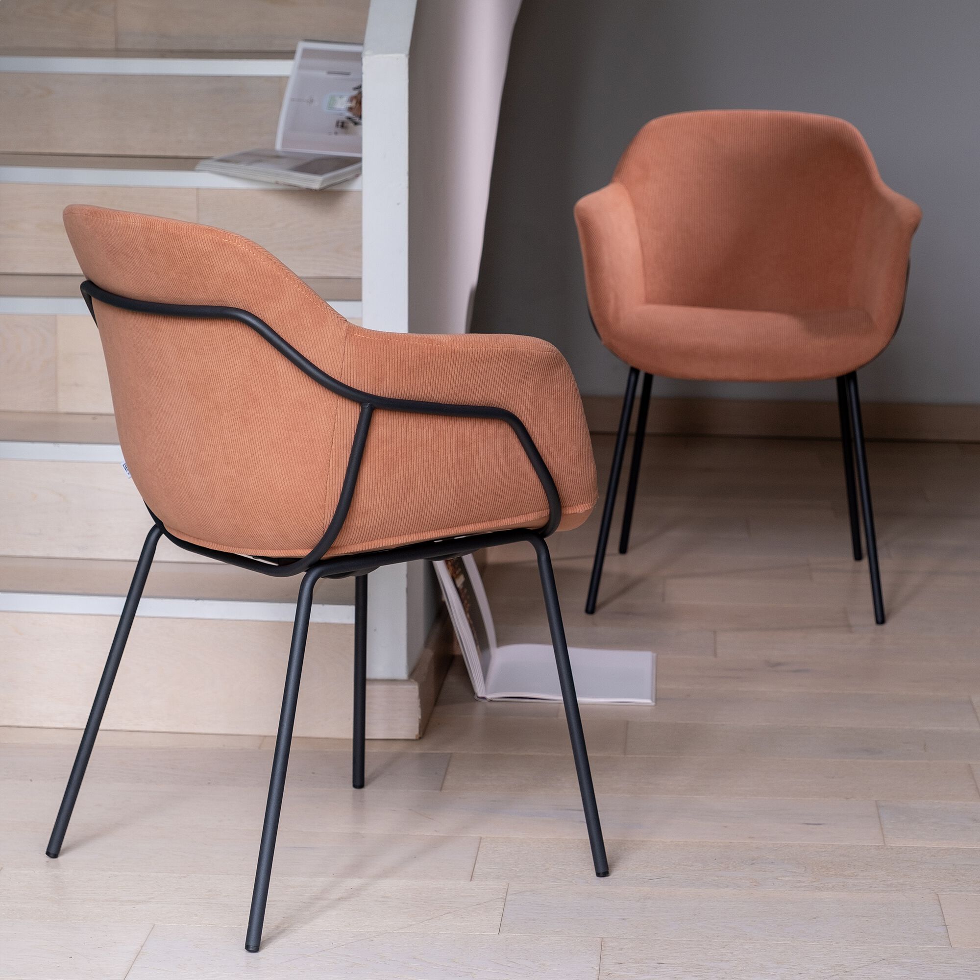 CHLOE - Chaise en velours côtelé avec accoudoirs - rose