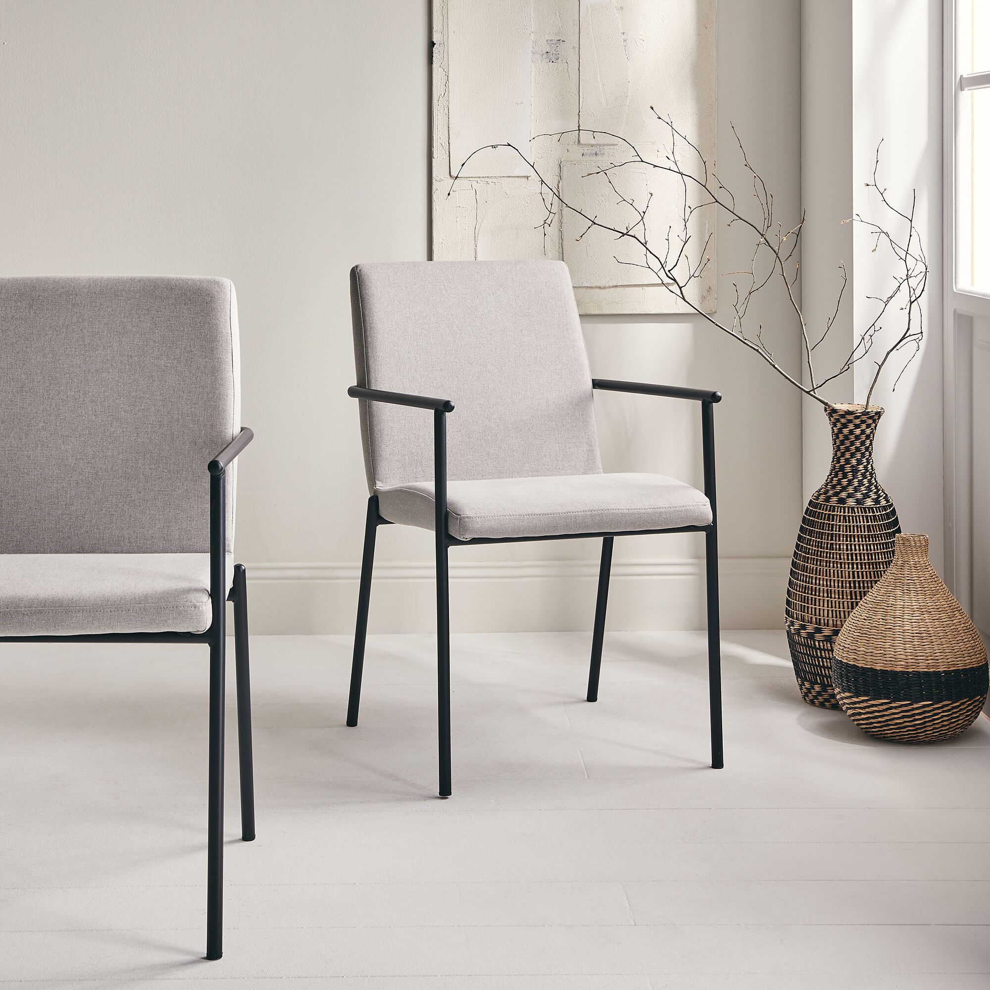 JASPER - Chaise en tissu avec accoudoirs - gris borie