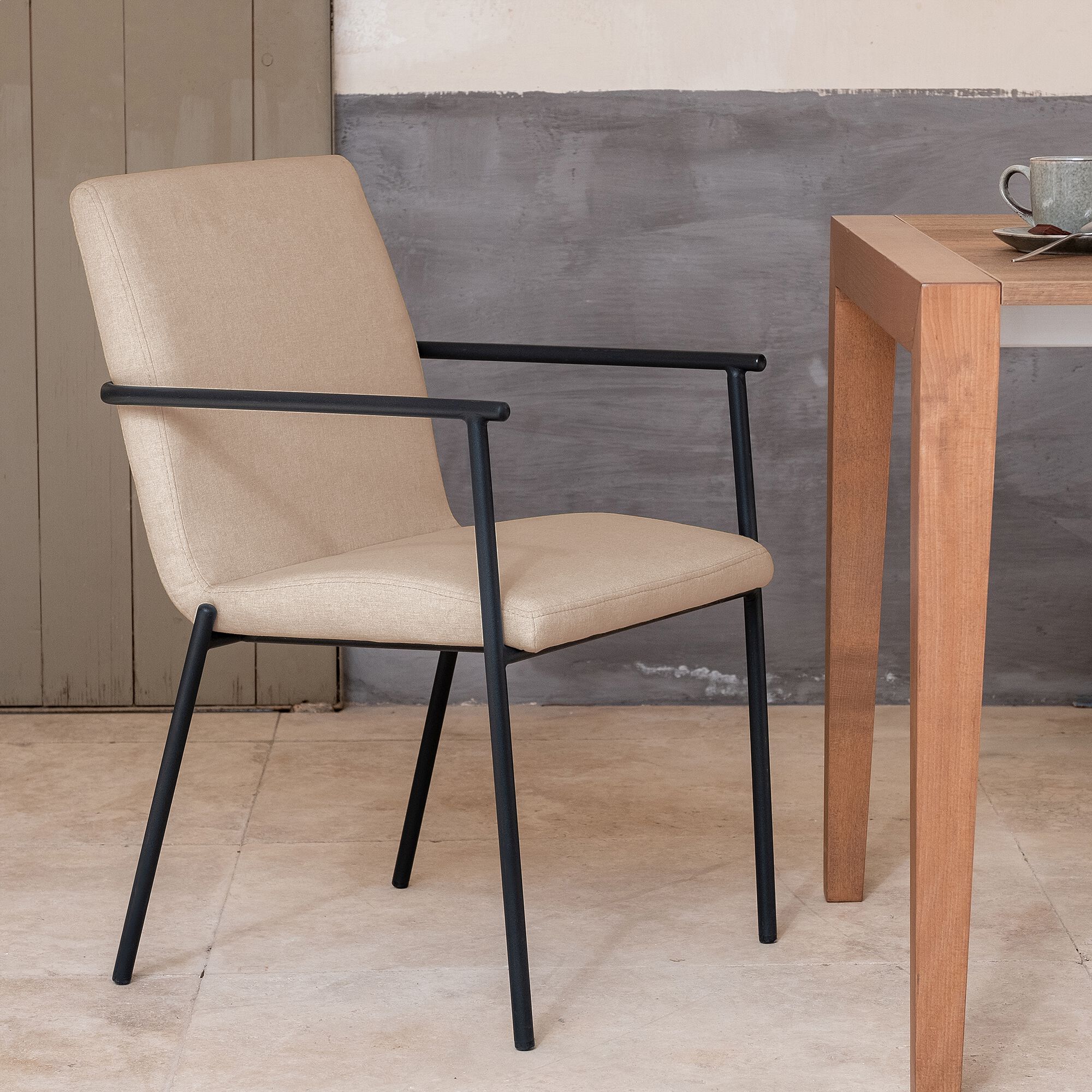 JASPER - Chaise en tissu avec accoudoirs - beige alpilles