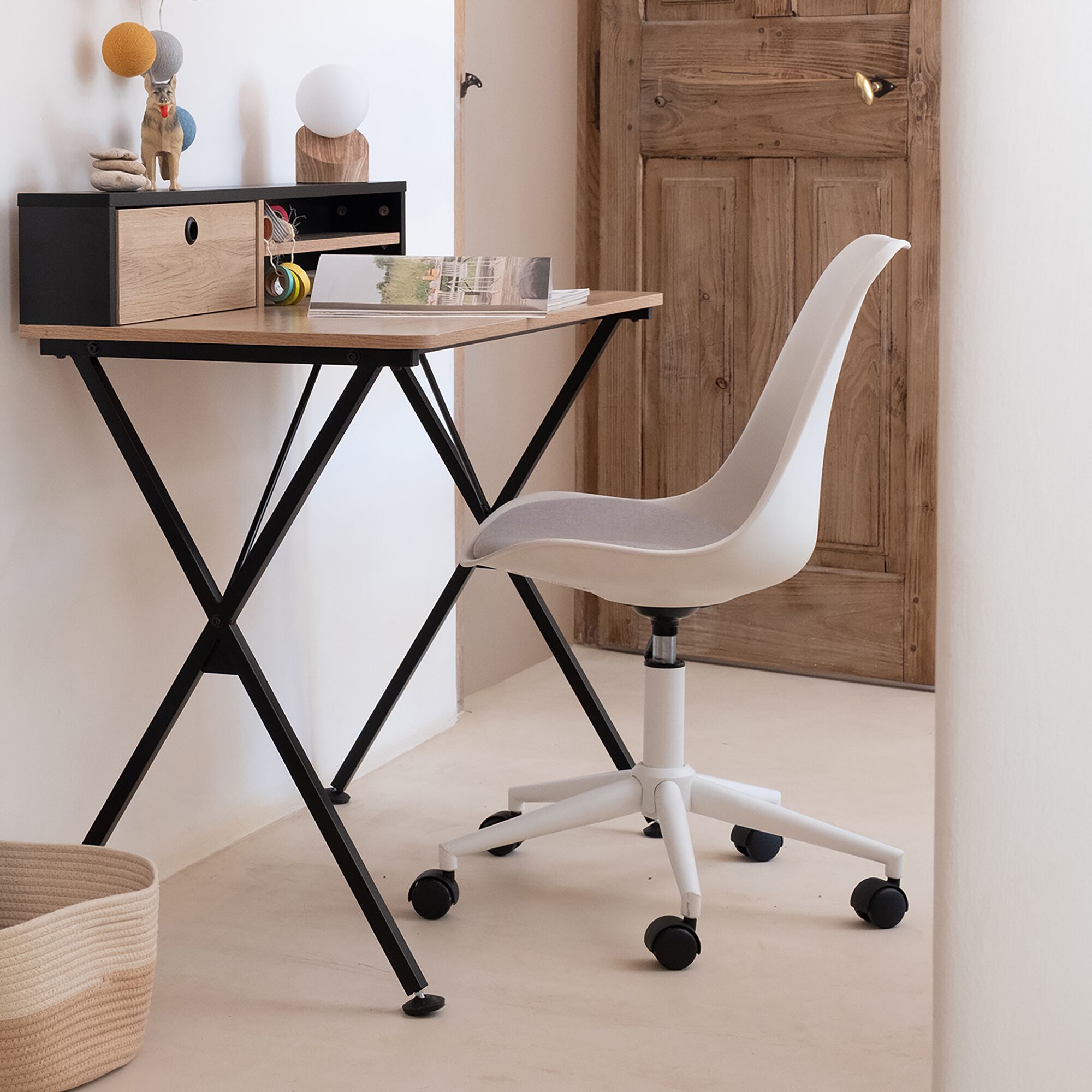 COLETTE - Chaise de bureau dactylo en tissu à roulettes - blanc