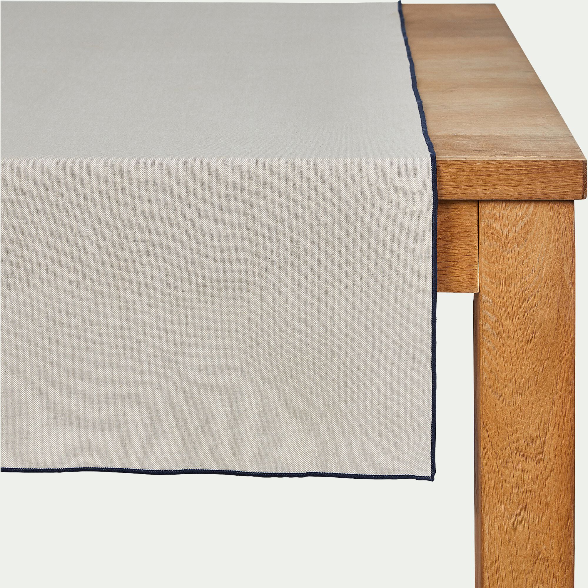 LINIA - Chemin de table en coton finition point de bourdon 50x150cm - beige
