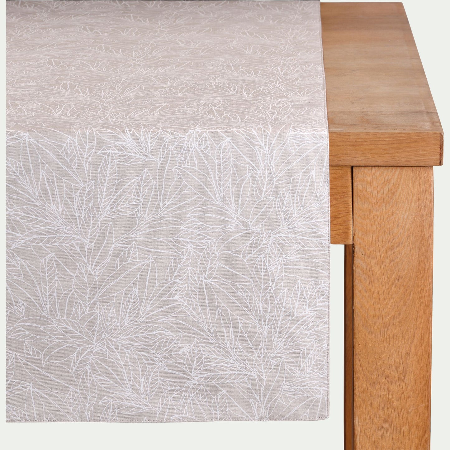 ST REMY - Chemin de table motif laurier en lin et coton - beige 50x150cm