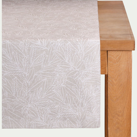 ST REMY - Chemin de table motif laurier en lin et coton - beige 50x150cm