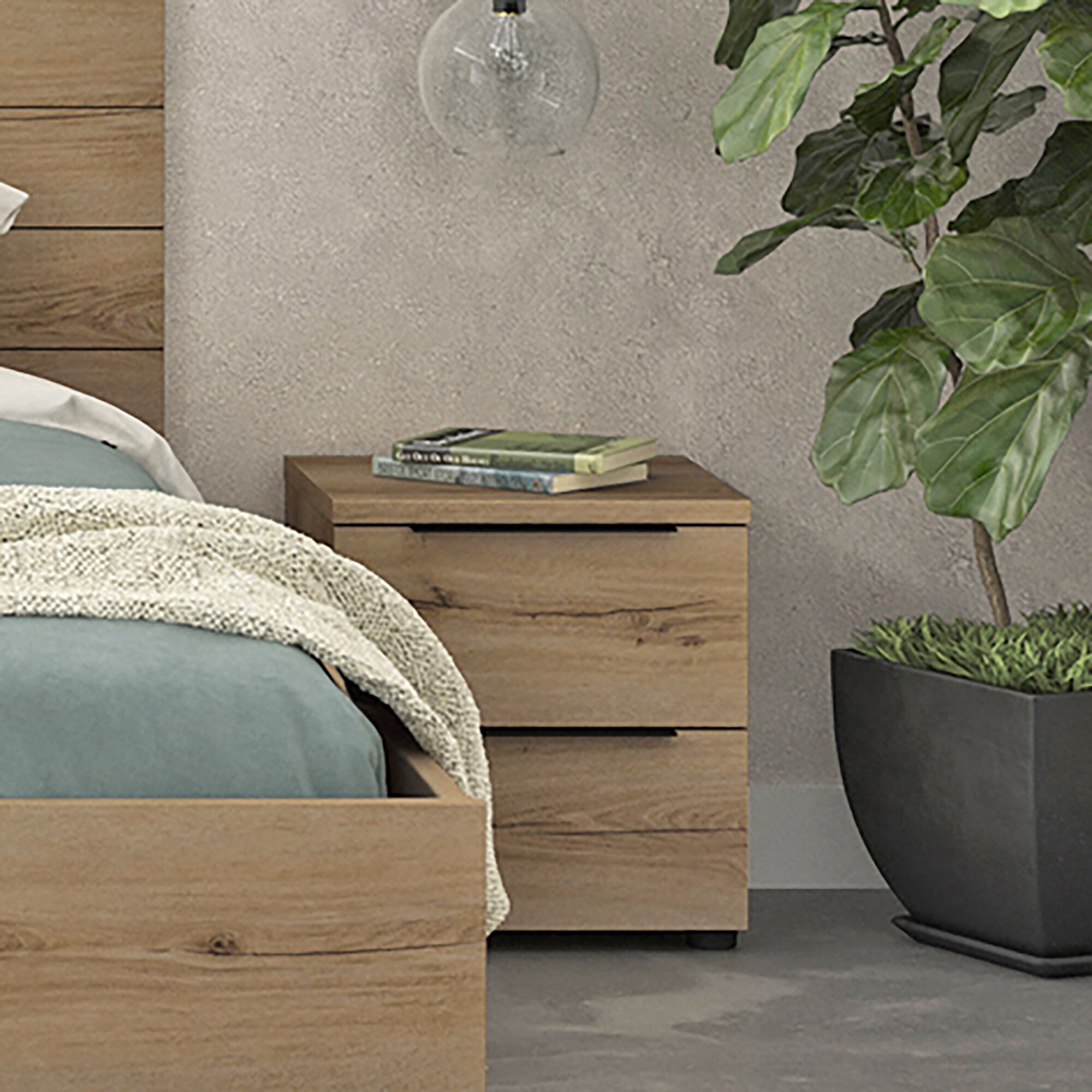 LUCIAN - Table de chevet en bois 2 tiroirs L40xl36xH43cm- bois clair