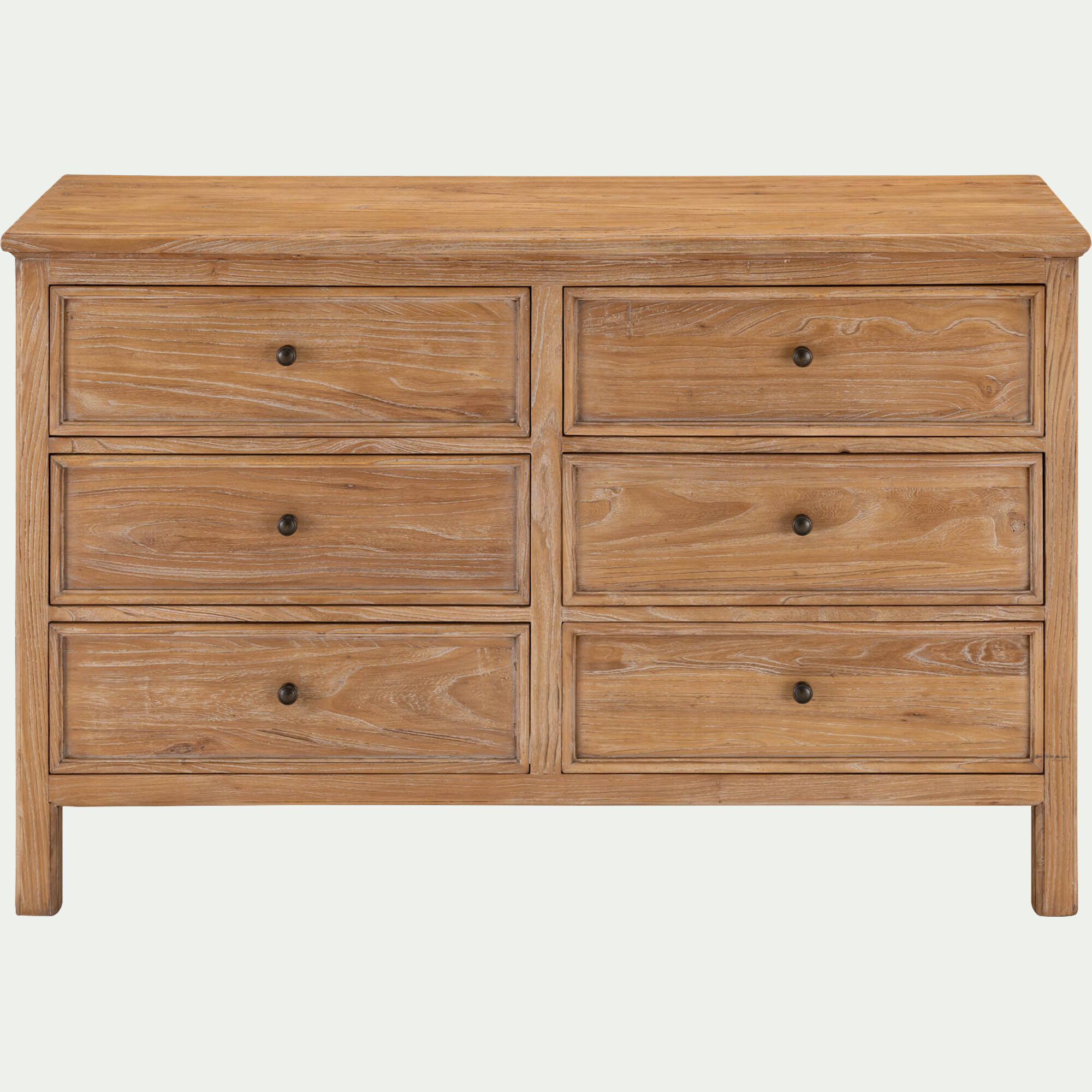ALYSSE - Commode 6 tiroirs en bois d'orme et de pin - bois clair