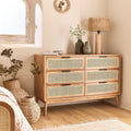 CALLISTA - Commode 6 tiroirs en bois et cannage - bois clair