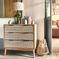 CALLISTA - Commode 3 tiroirs en bois et cannage - bois clair