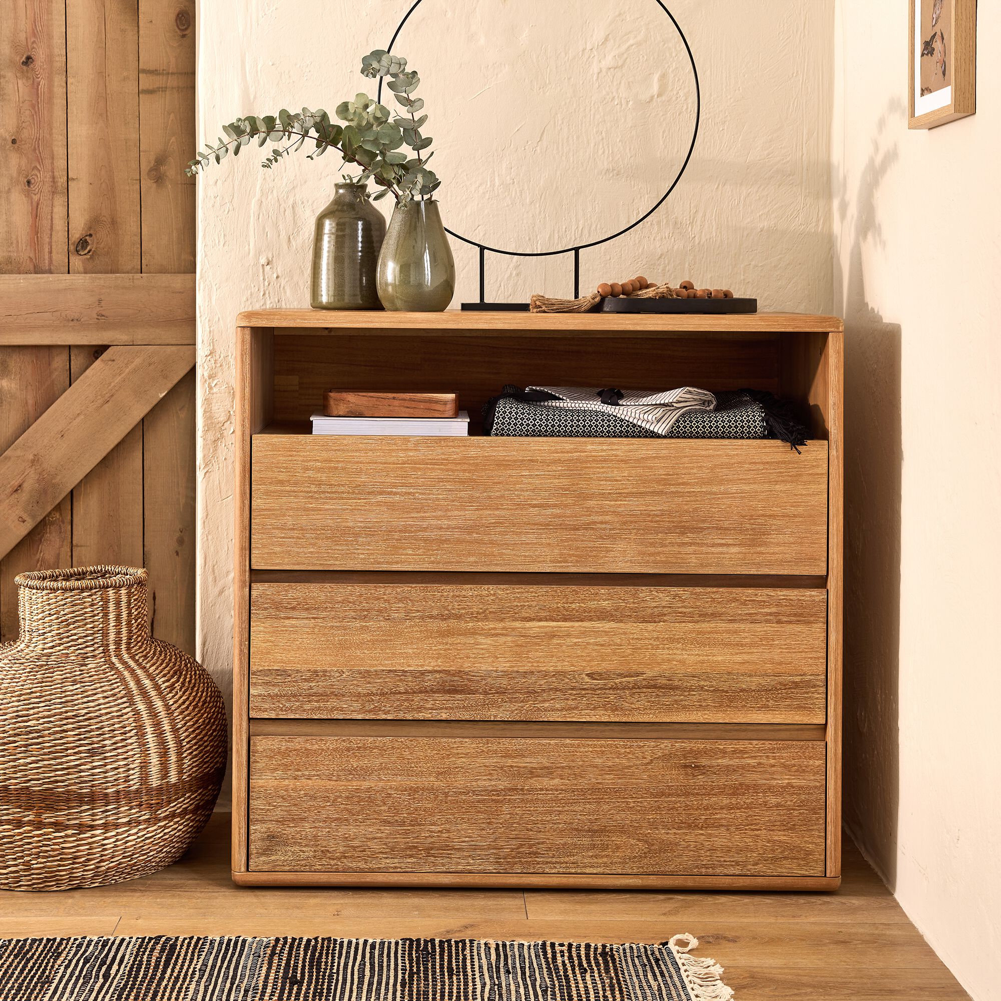 CORCOVADO - Commode 3 tiroirs en bois d'acacia - bois clair