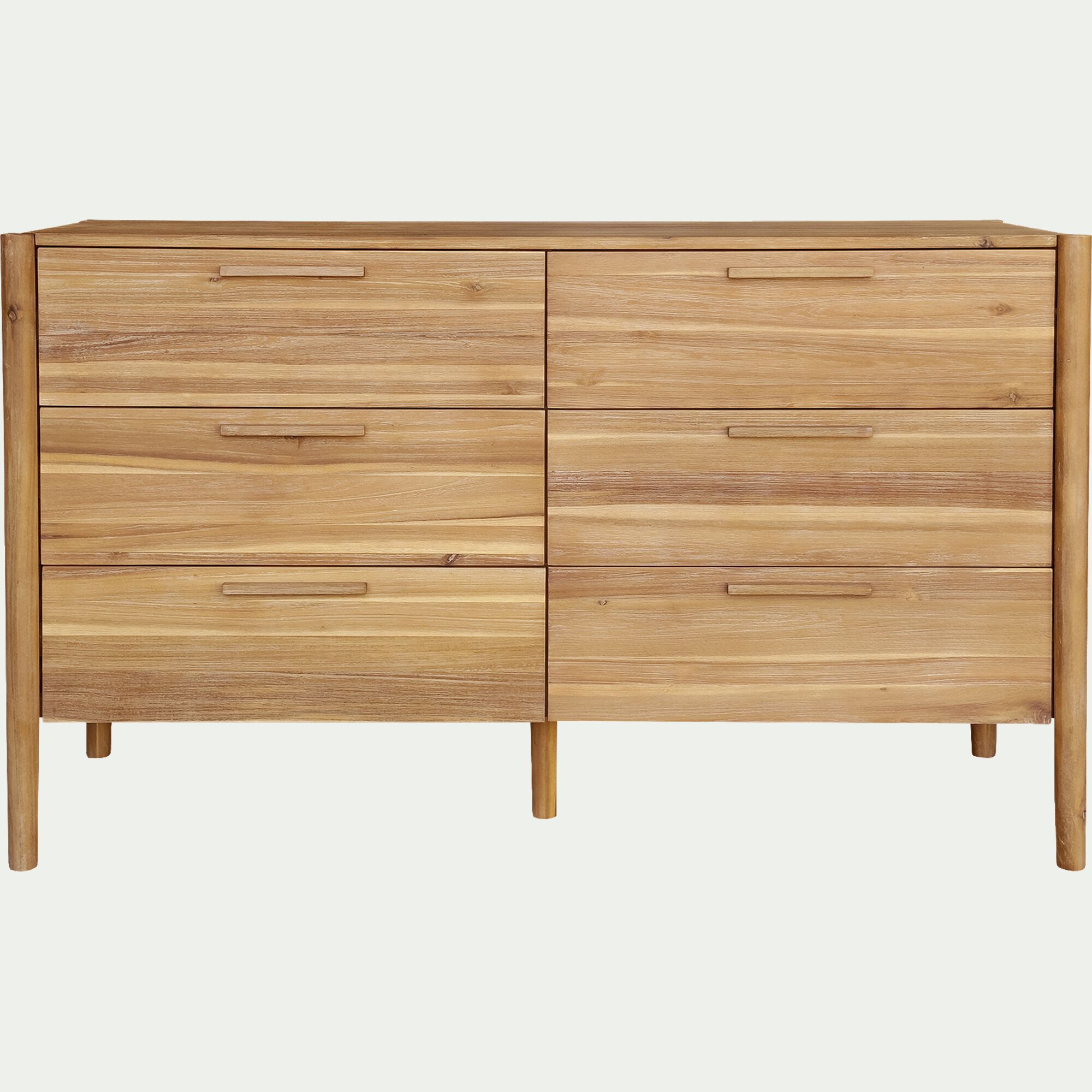 EMILIO - Commode 6 tiroirs en bois d'acacia massif - bois clair