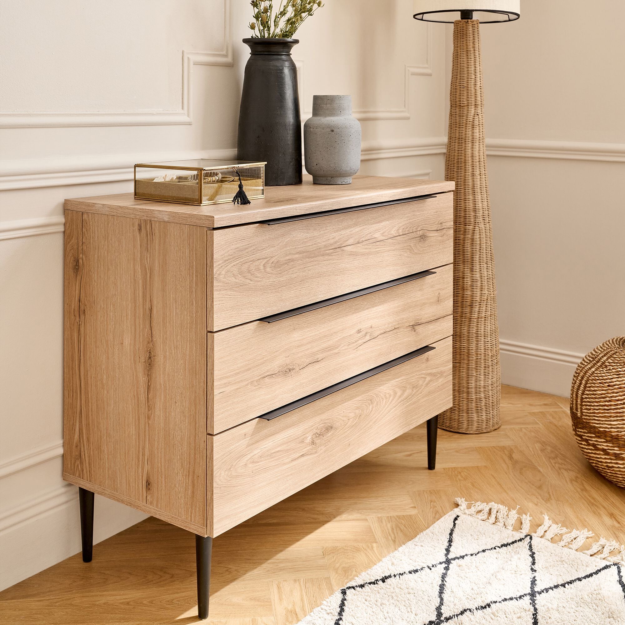 LUCIAN - Commode 3 tiroirs en bois - bois clair