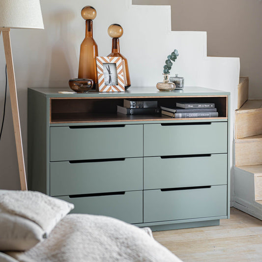 URBAN - Commode 6 tiroirs en bois - vert cèdre