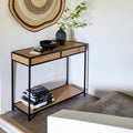 DANANG - Console 2 tiroirs en métal et effet chêne - bois foncé L100xP35xH79cm