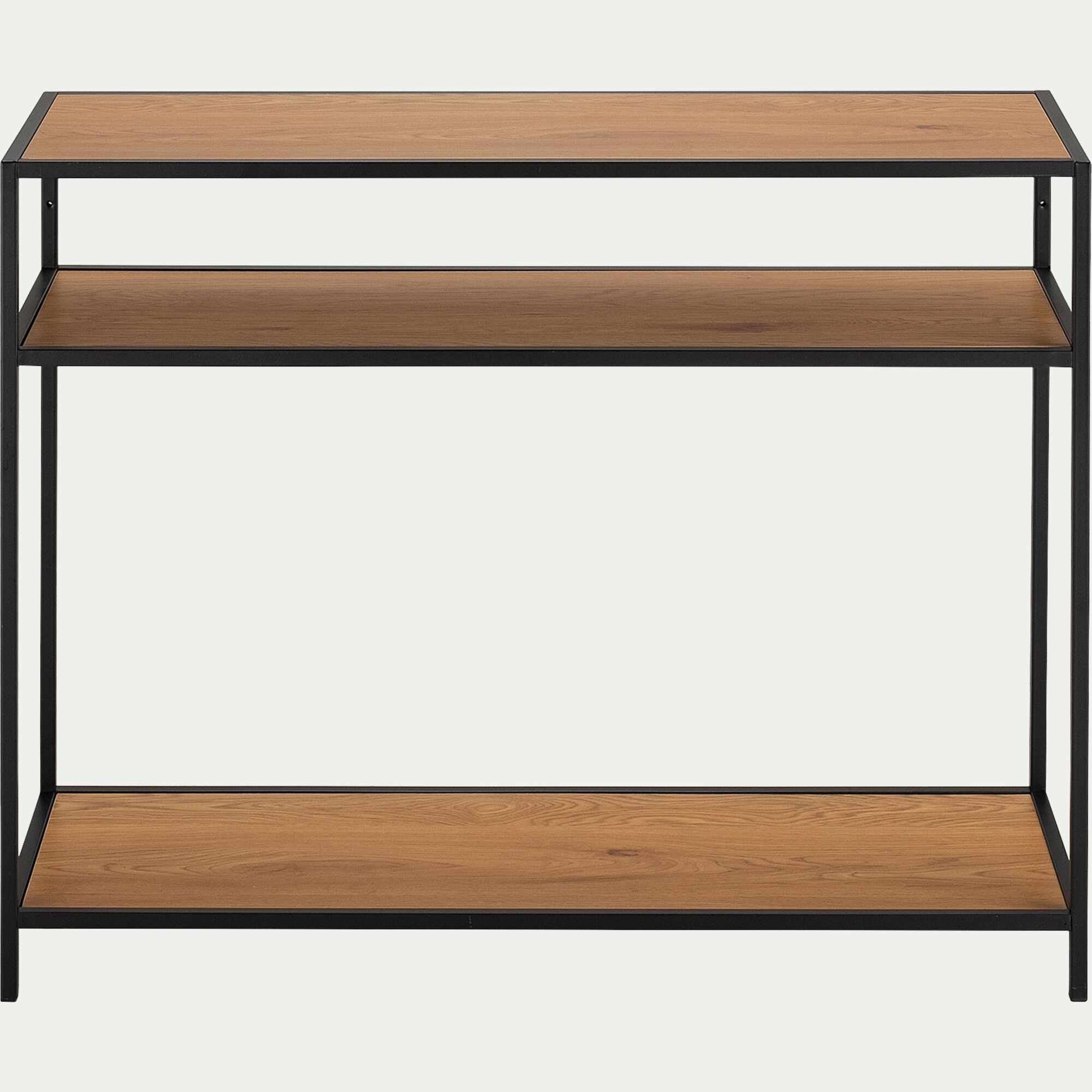 DANANG - Console 3 plateaux en métal et effet chêne L120xP35xH79cm - bois foncé