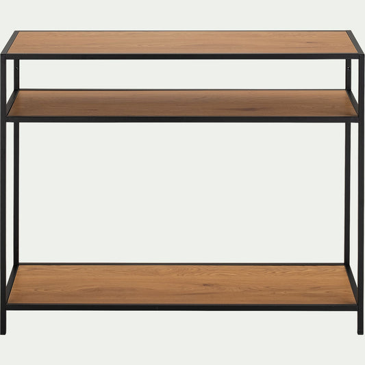 DANANG - Console 3 plateaux en métal et effet chêne L120xP35xH79cm - bois foncé