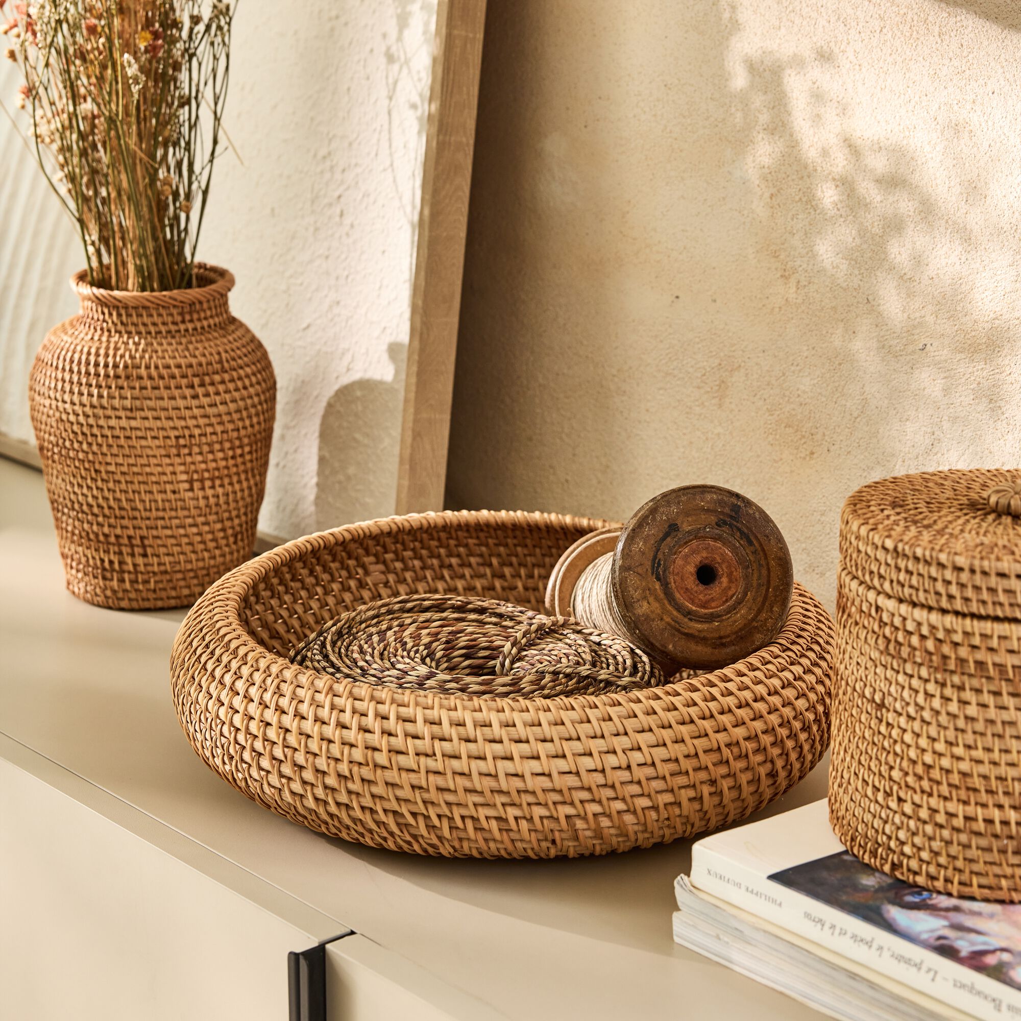 ARLAY - Coupe déco ronde en rotin D35cm - naturel