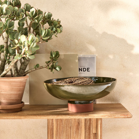 SALAZIE - Coupe décorative bicolore en terre cuite H15,5cm - vert