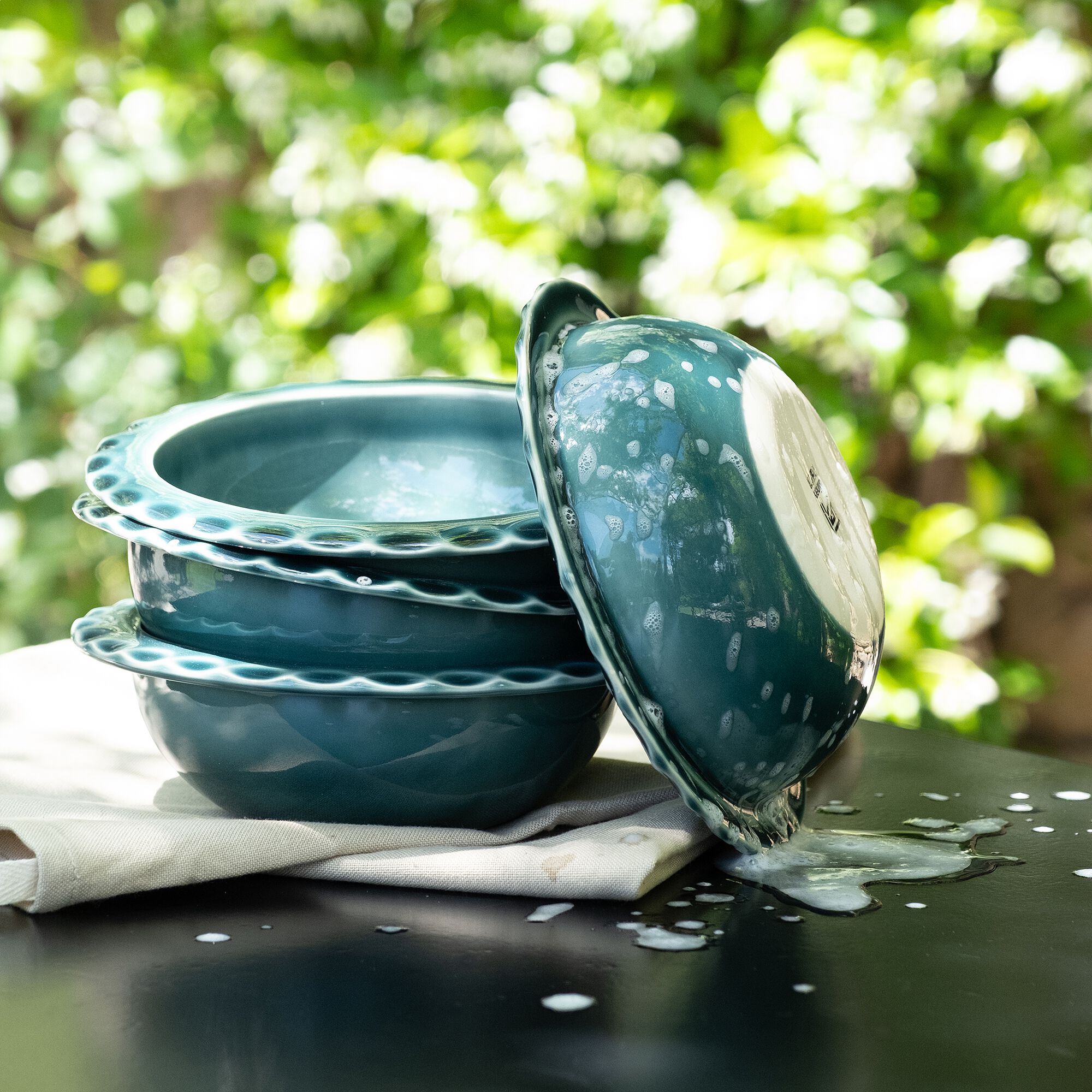 ABILIO - Coupelle ondulée en grès D18,5cm - vert