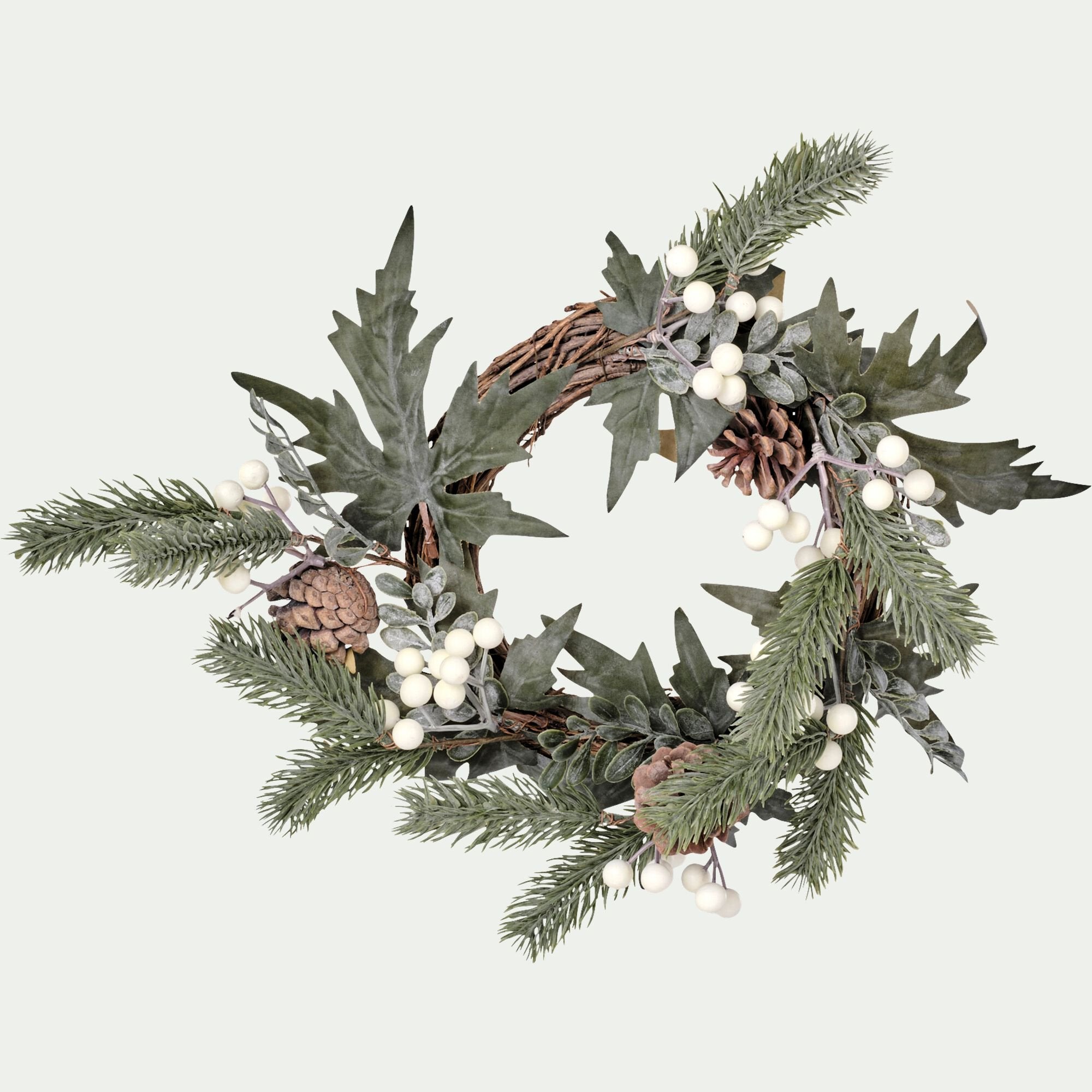 DRALINO - Couronne de Noël de feuilles et de baies D35cm - vert