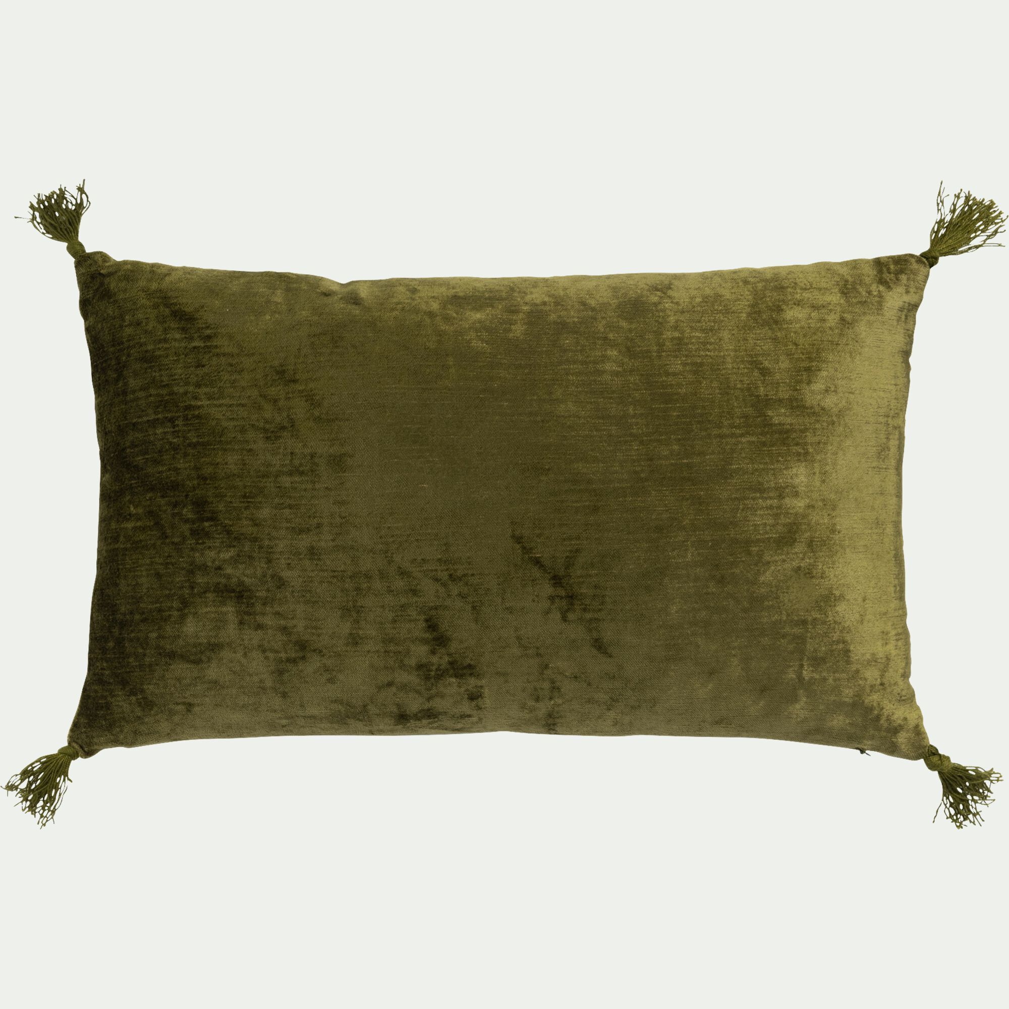 ADIF - Coussin à pompons en velours 30x50cm - vert garrigue