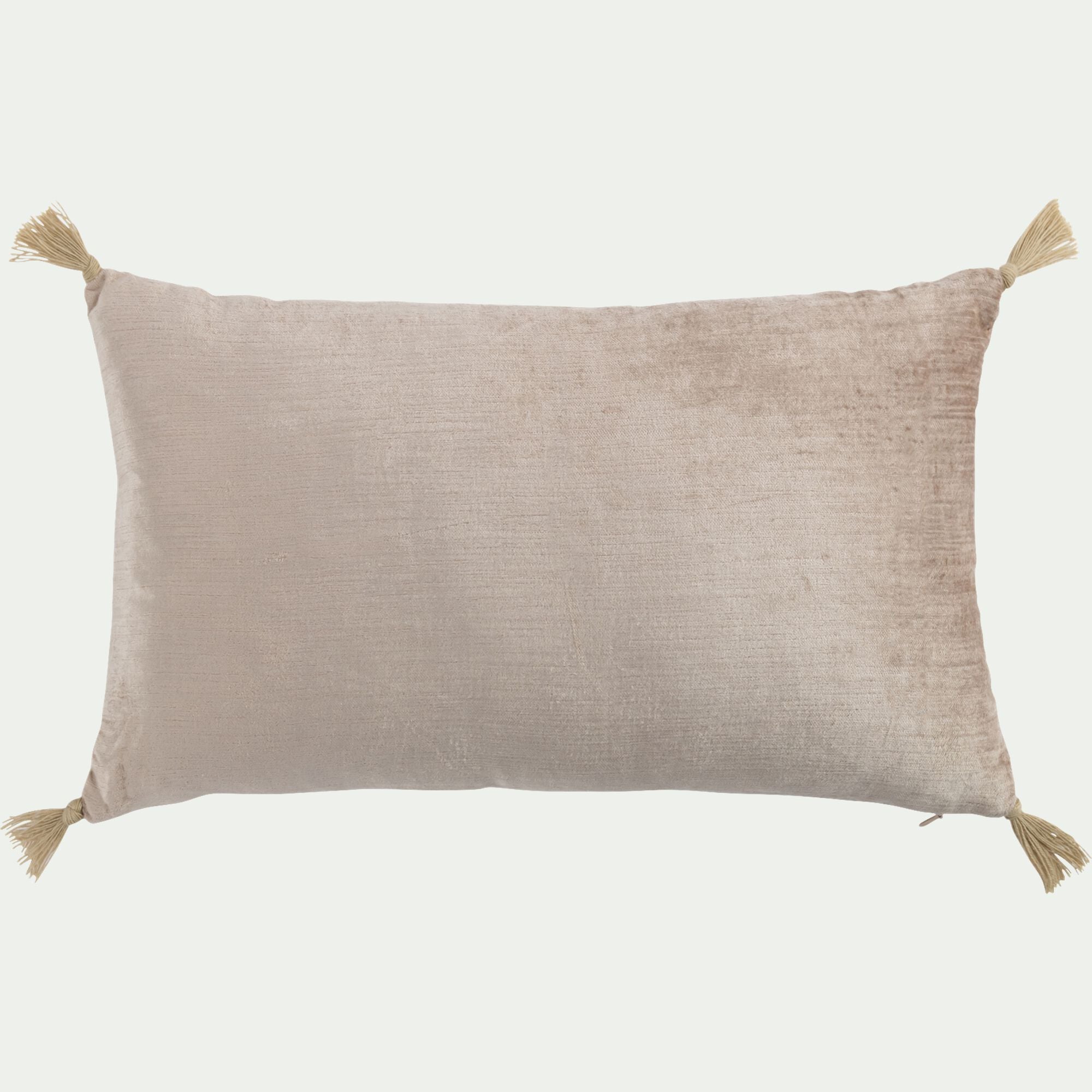 ADIF - Coussin en velours de coton finition pompons 30x50cm - beige