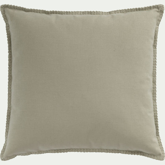 AGDE - Coussin brodé en coton 45x45cm - vert olivier