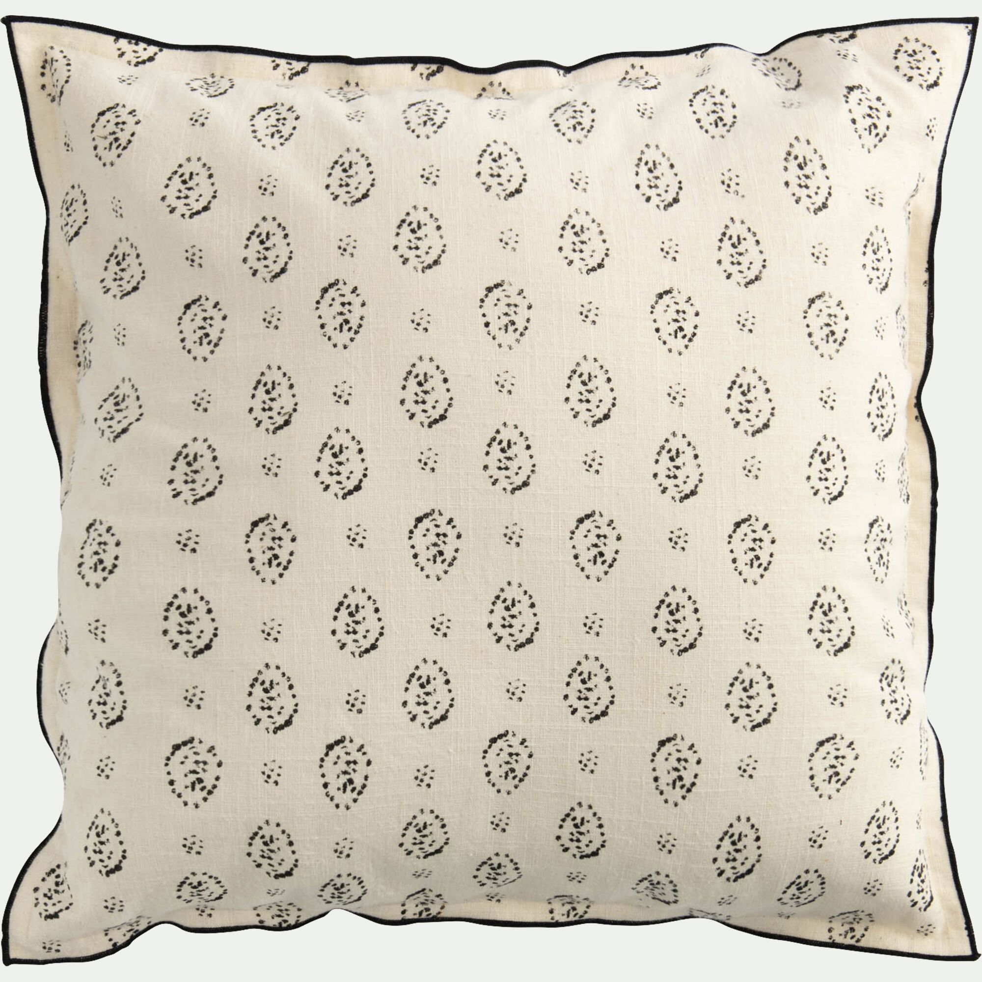 AMANDE - Coussin en coton motif amande finition point bourdon noir 45x45cm - vert