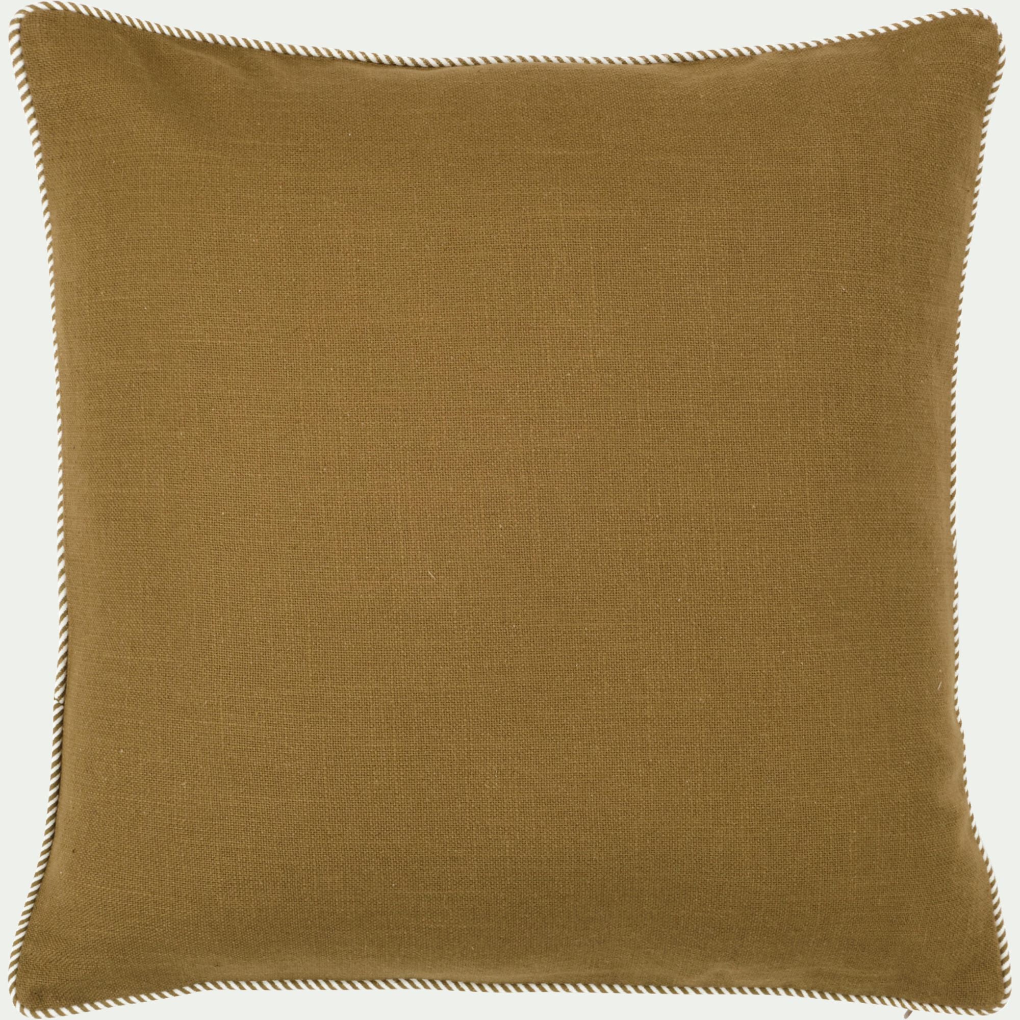 ARLES - Coussin à passepoil bicolore en coton 45x45cm - vert mousse