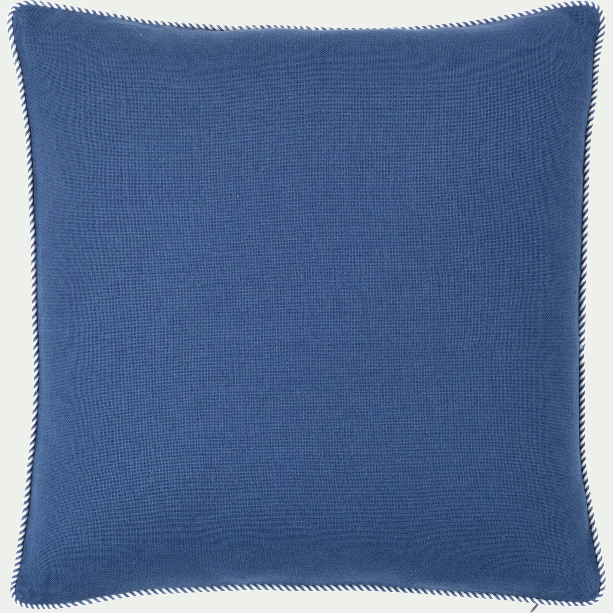 ARLES - Coussin à passepoil bicolore en coton 45x45cm - bleu abysse