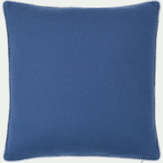 ARLES - Coussin à passepoil bicolore en coton 45x45cm - bleu abysse