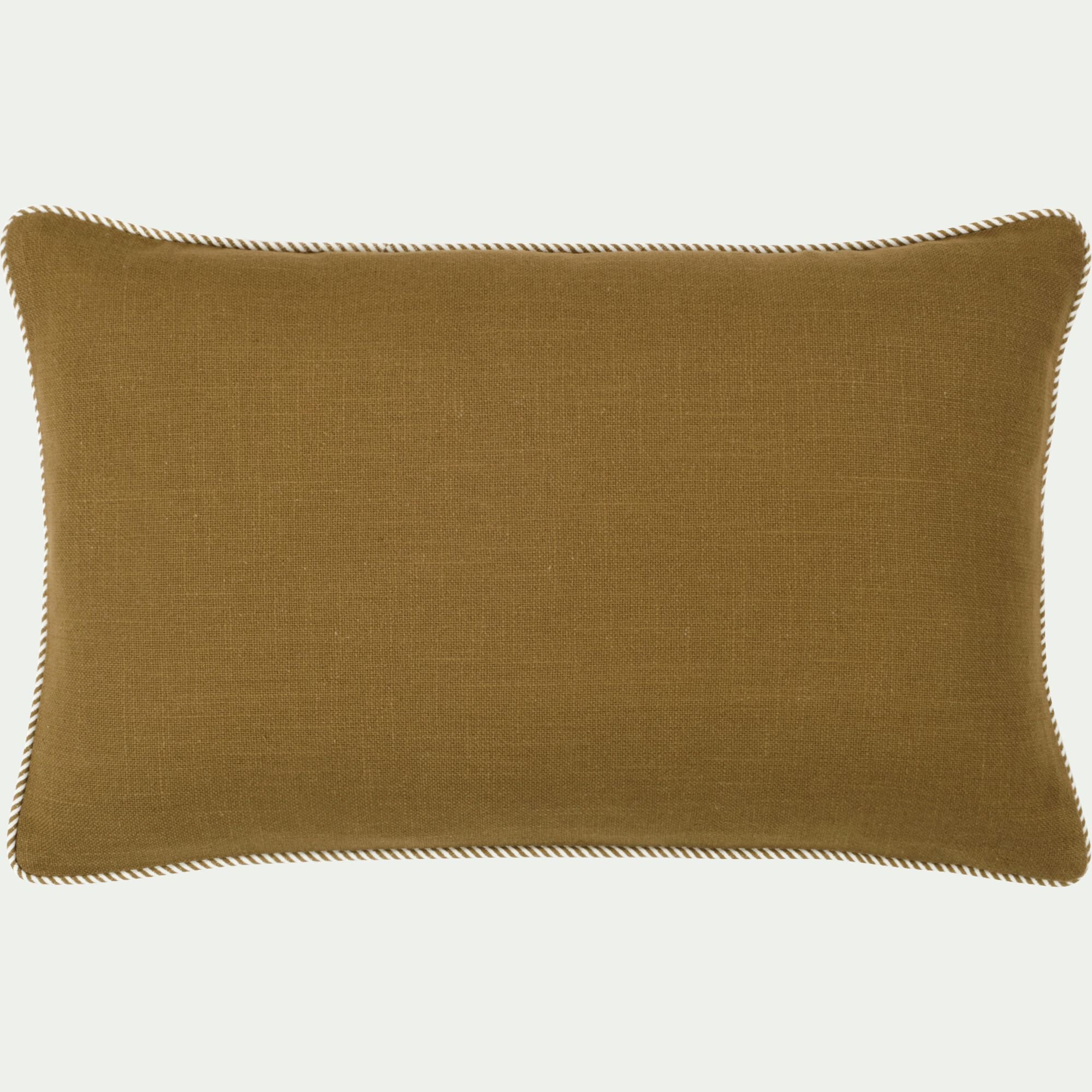 ARLES - Coussin à passepoil bicolore en coton 30x50cm - vert mousse
