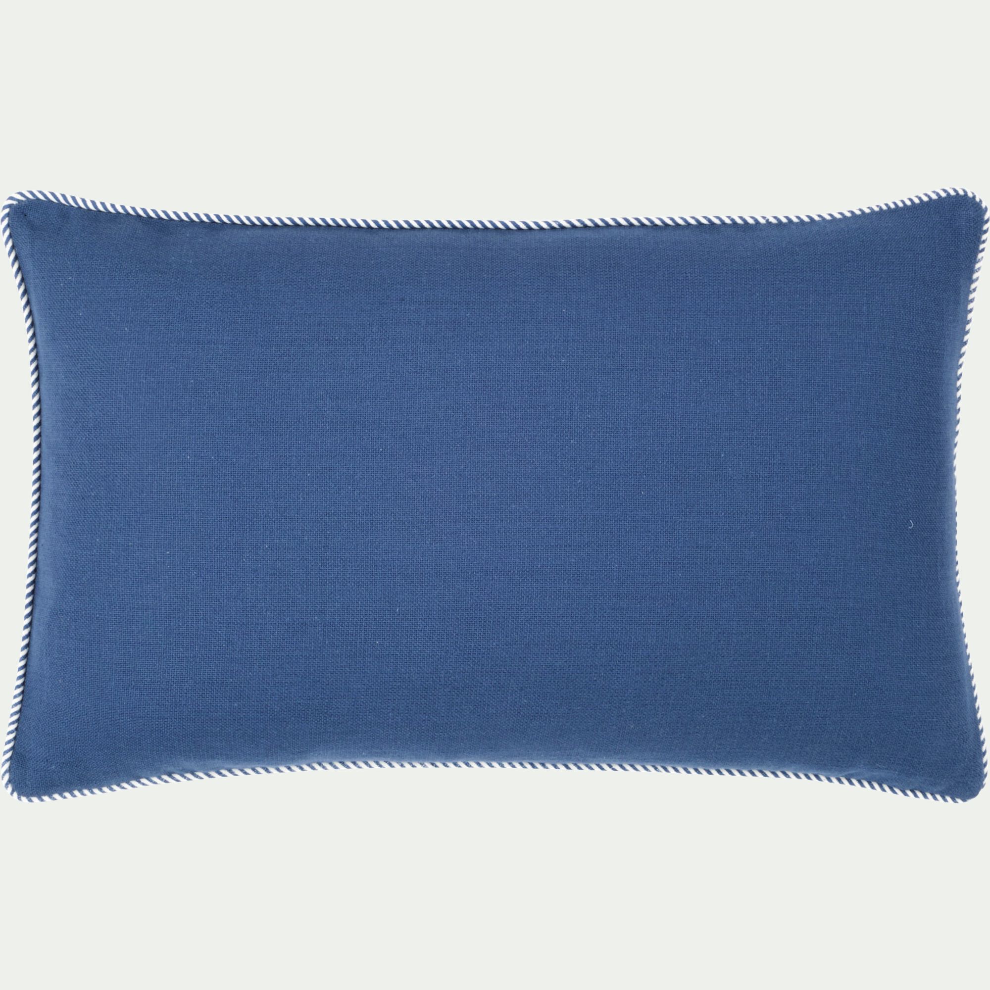 ARLES - Coussin à passepoil bicolore en coton 30x50cm - bleu abysse
