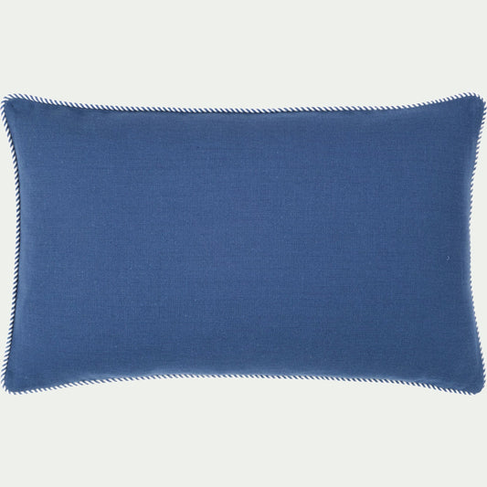 ARLES - Coussin à passepoil bicolore en coton 30x50cm - bleu abysse