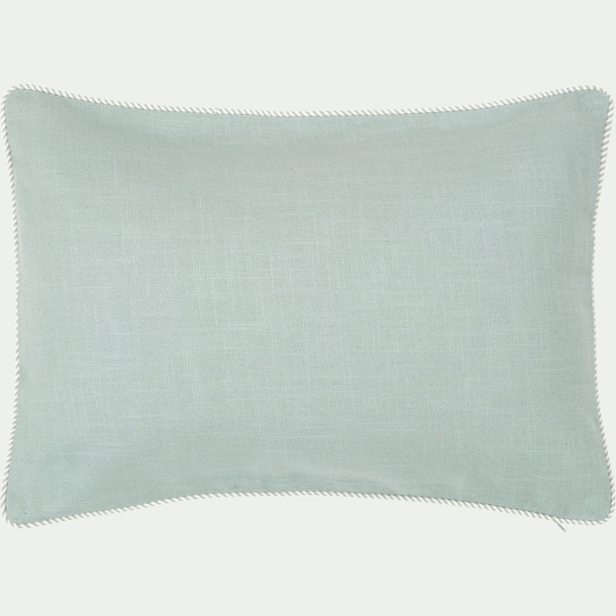 ARLES - Coussin à passepoil bicolore en coton 30x50cm - bleu calaluna