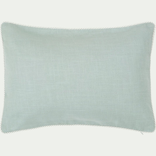 ARLES - Coussin à passepoil bicolore en coton 30x50cm - bleu calaluna