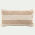 AULAN - Coussin en coton et jute à rayures finition franges 30x50cm - blanc