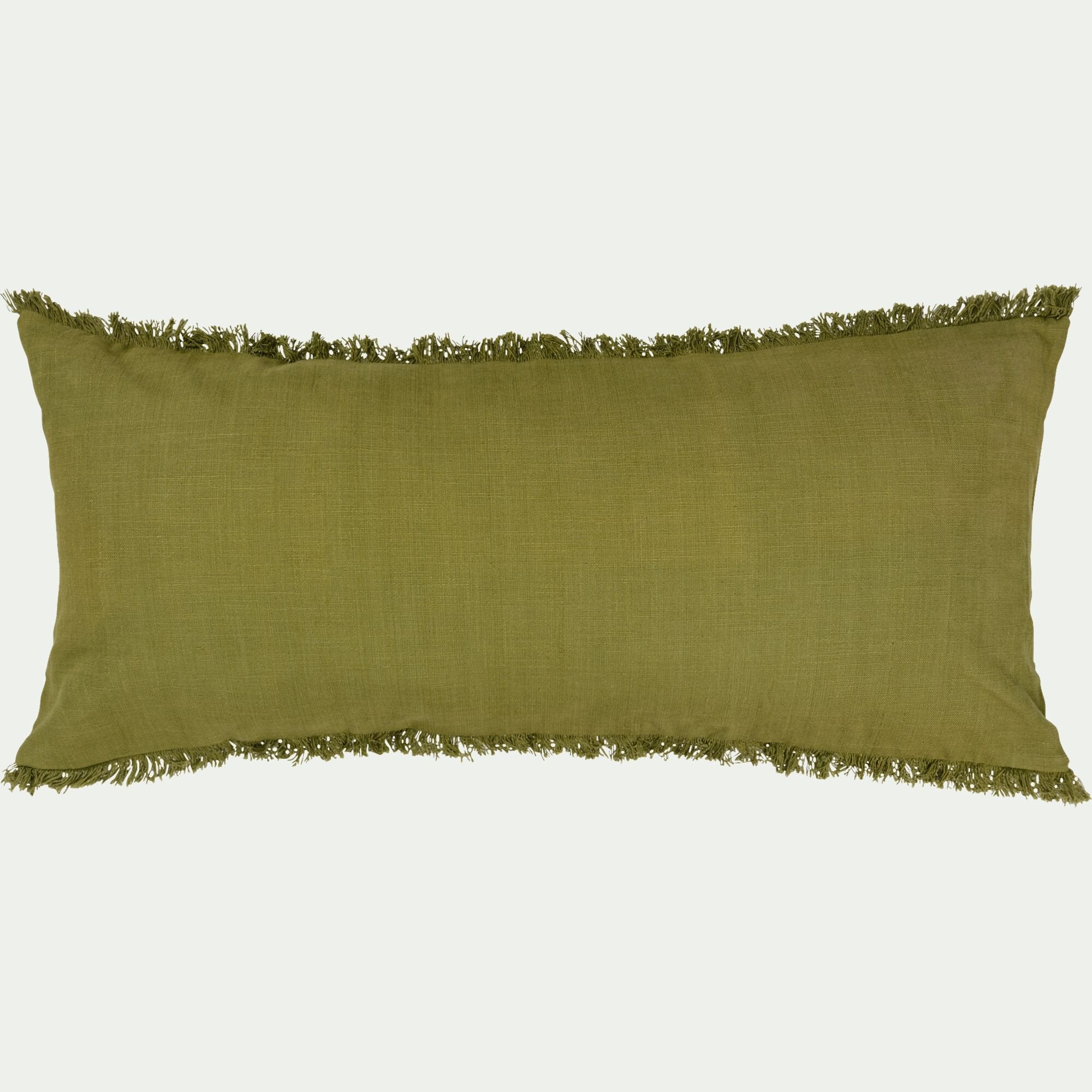 AZAK - Coussin en coton finition franges 40x90cm - vert garrigue