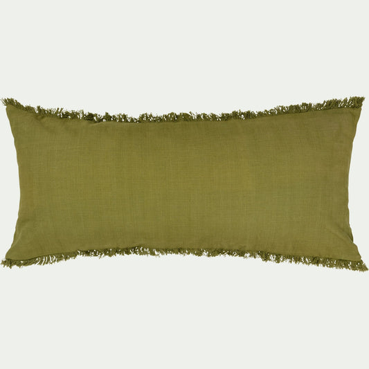 AZAK - Coussin en coton finition franges 40x90cm - vert garrigue
