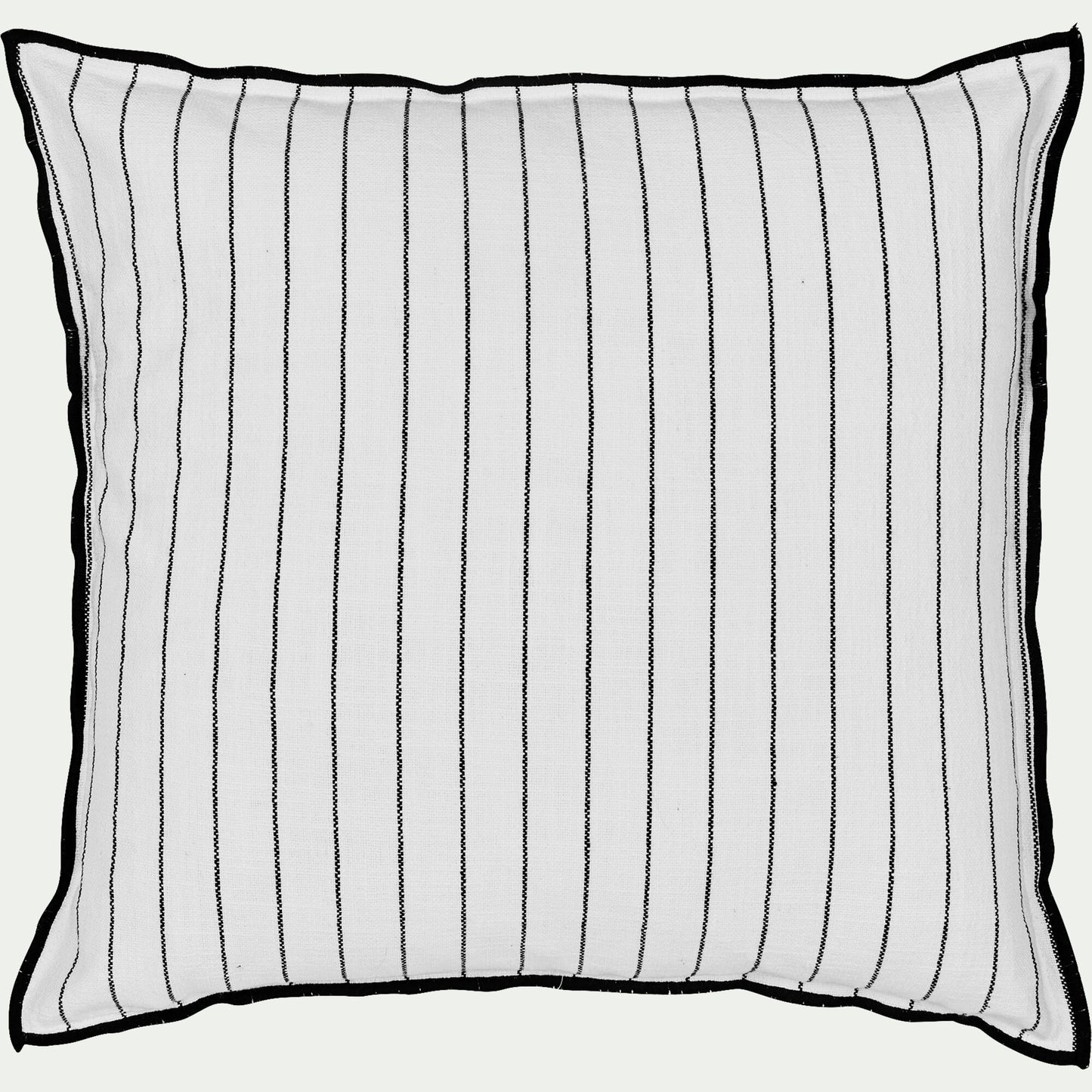 BADIANE - Coussin à rayures brodées en coton 45x45cm - noir et blanc