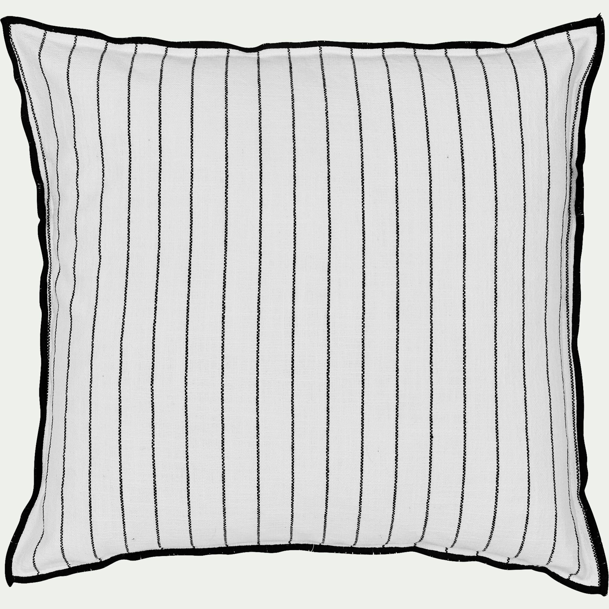 BADIANE - Coussin à rayures brodées en coton 45x45cm - noir et blanc