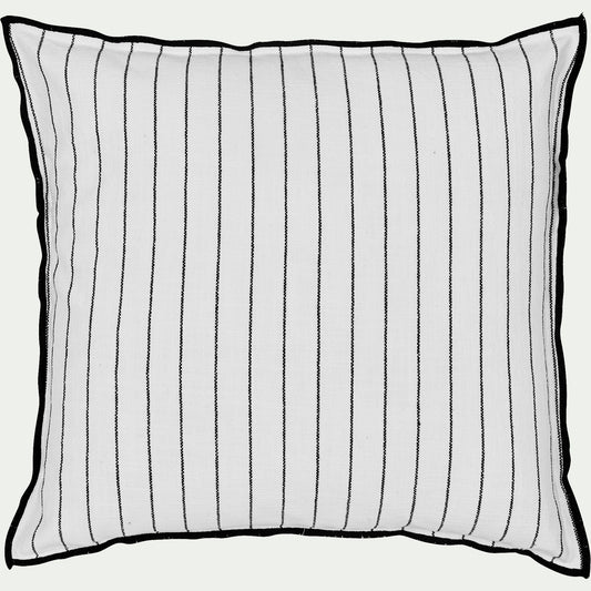 BADIANE - Coussin à rayures brodées en coton 45x45cm - noir et blanc