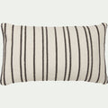 BADIANE - Coussin à rayures brodées en coton 30x50cm - noir et écru