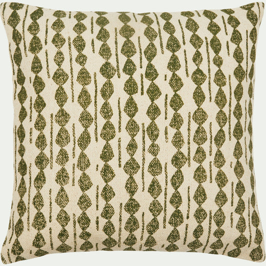 BARRAS - Coussin ethnique en coton - vert cèdre 45x45cm