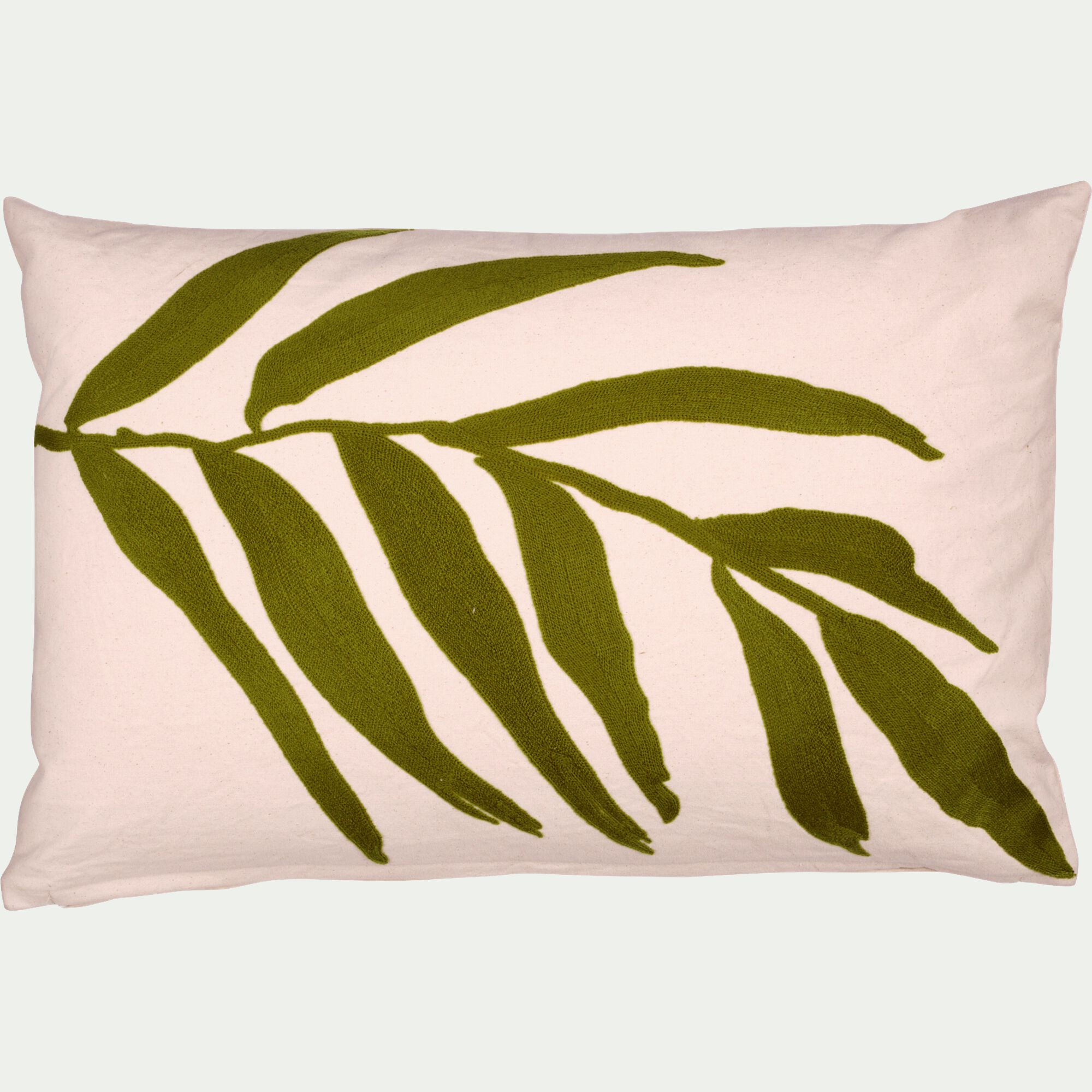 FOGLIA - Coussin à broderie végétale en coton 40x60cm - vert