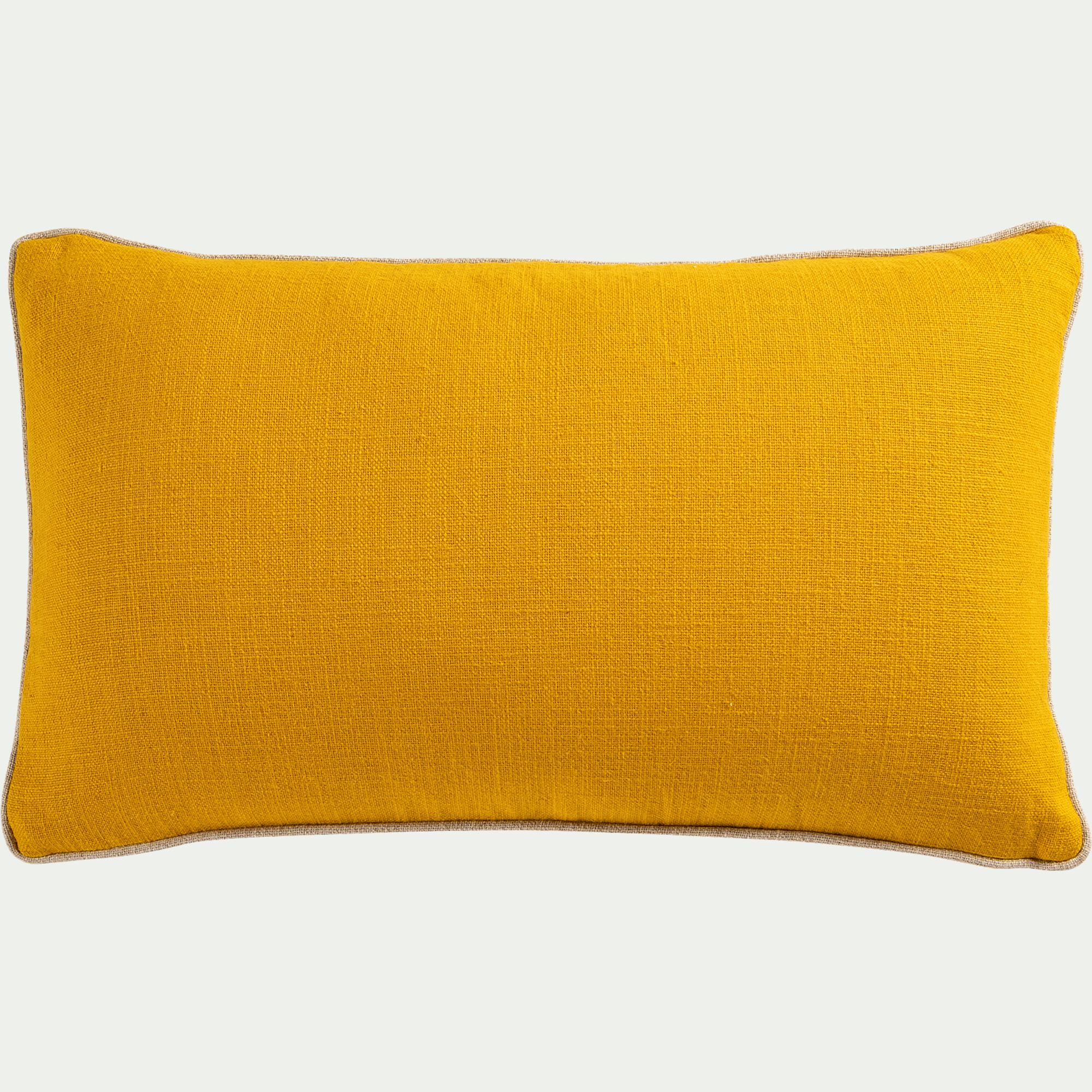 HABL - Coussin avec passepoil en lin et coton 30x50cm - jaune argan