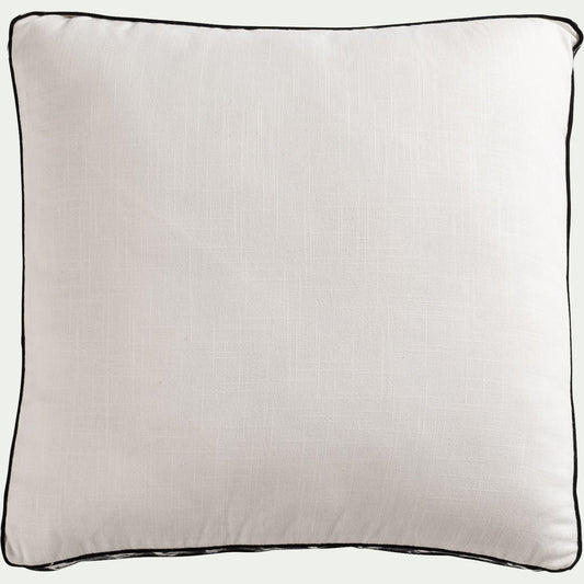KISSOS - Coussin à frise brodée en coton 45x45cm - blanc