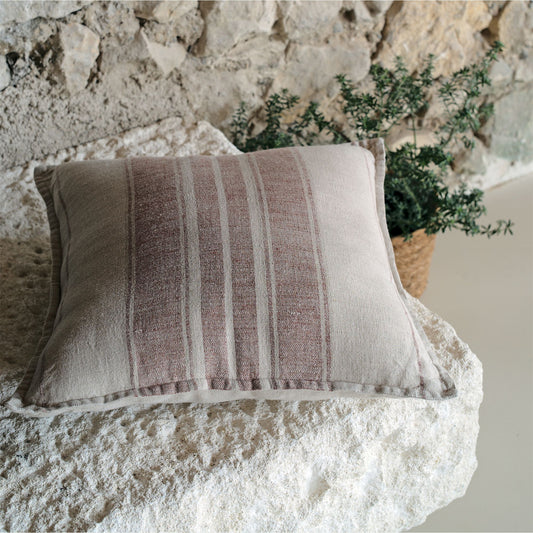 LAURET - Coussin rayé en lin 45x45cm - rouge